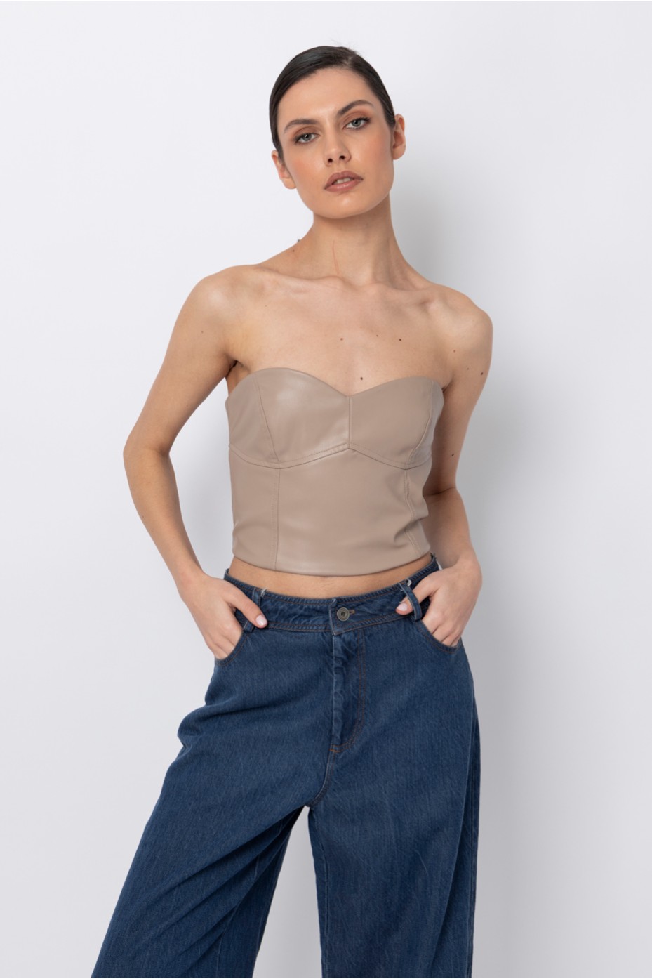 ΜΠΛΟΥΖΑ STRAPLESS ΔΕΡΜΑΤΙΝΗ ZOE BLACK
